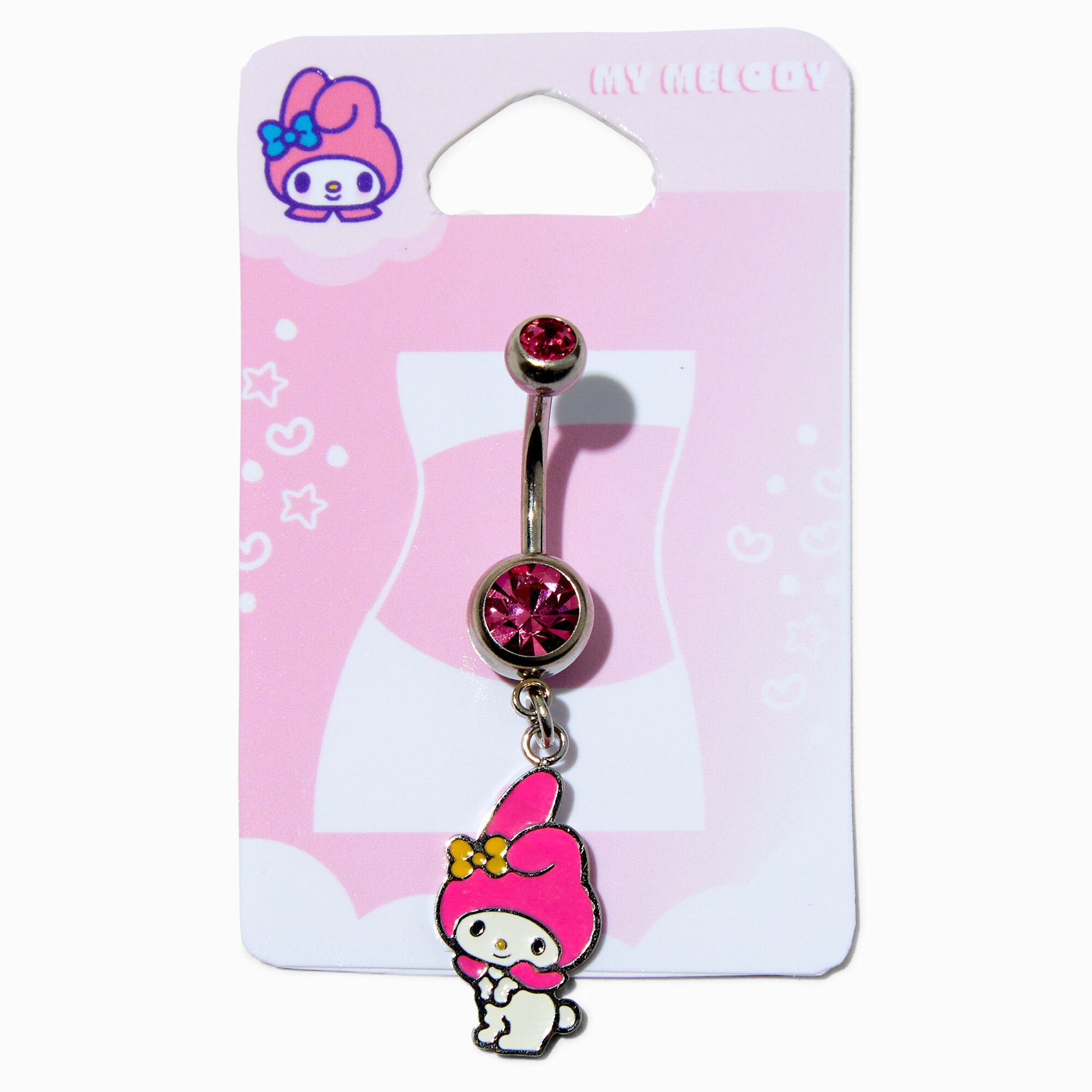 View Claires My Melody SilverTone 14G Stone Charm Belly Bar Pink information