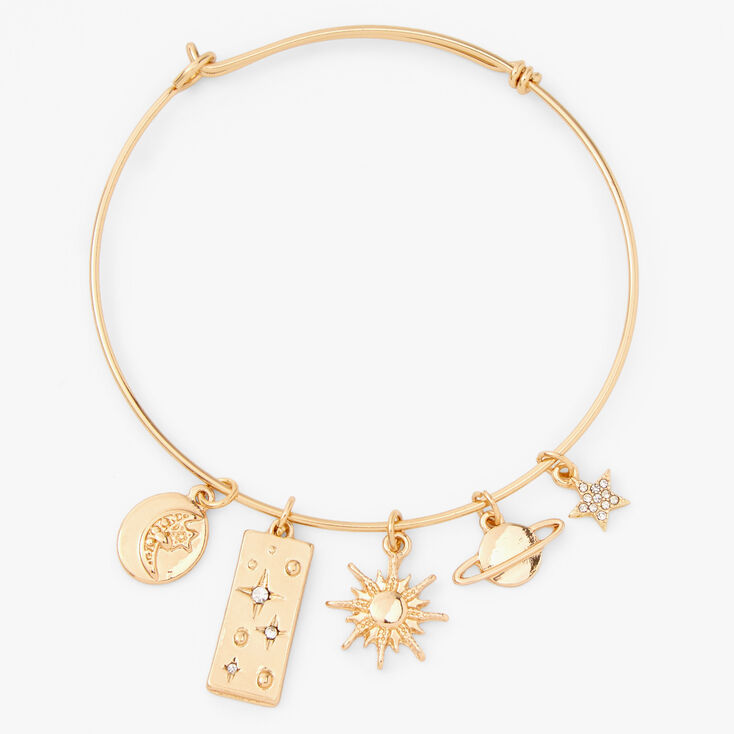 Gold Celestial Charm Bangle Bracelet,