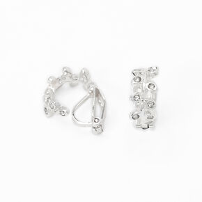 Silver-tone 10mm Crystal Leaf Clip-On Earrings,