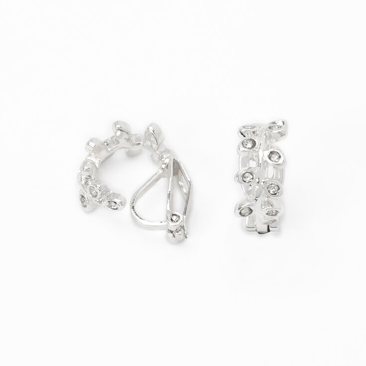 Silver-tone 10mm Crystal Leaf Clip-On Earrings,