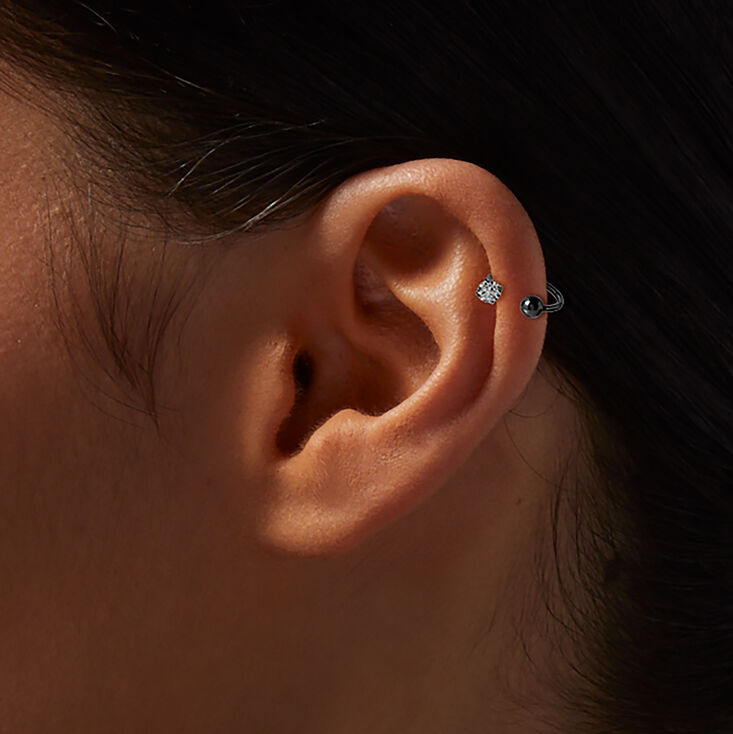 Titanium Cubic Zirconia 20G Horseshoe Cartilage Earring,