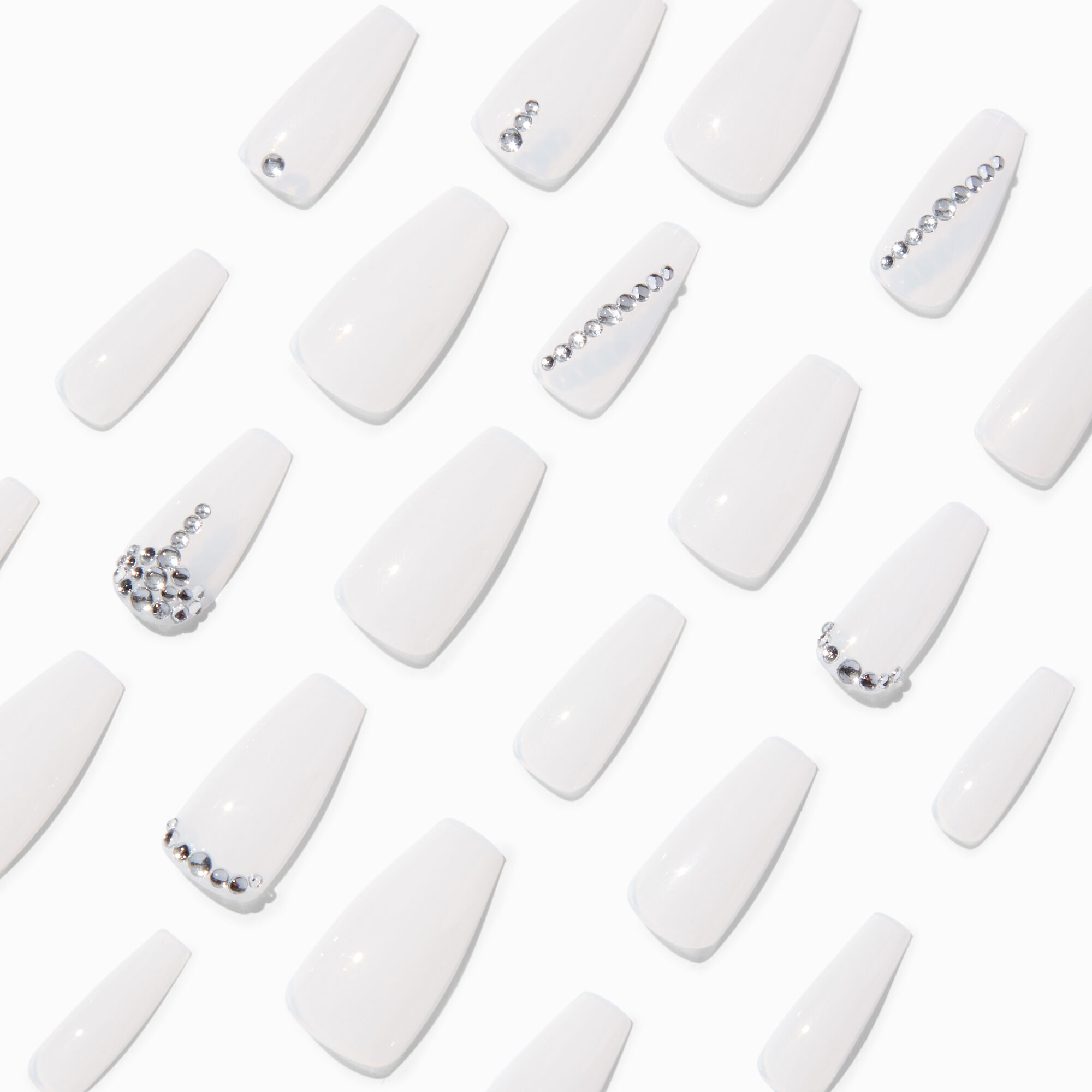 View Claires Milky Bling Squareletto Faux Nail Set 24 Pack information