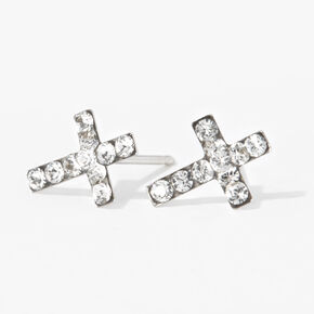 Stainless Steel Crystal Cross Studs Ear Piercing Kit with Ear Care Solution,