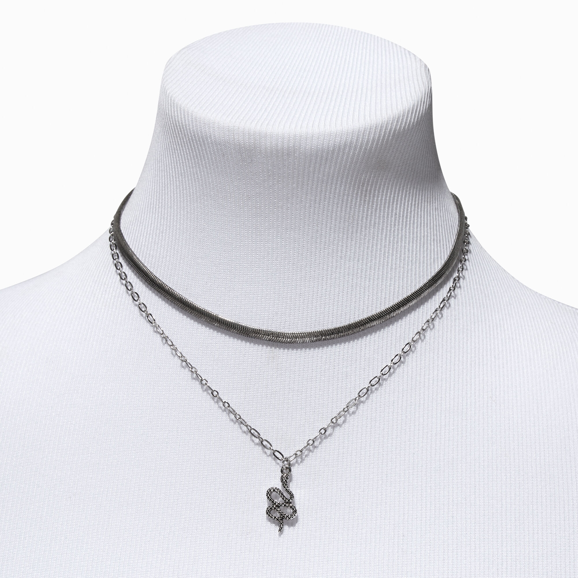 Burnished Silver Snake Multi-Strand Pendant Necklace,