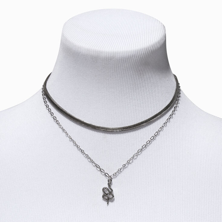 Burnished Silver Snake Multi-Strand Pendant Necklace,