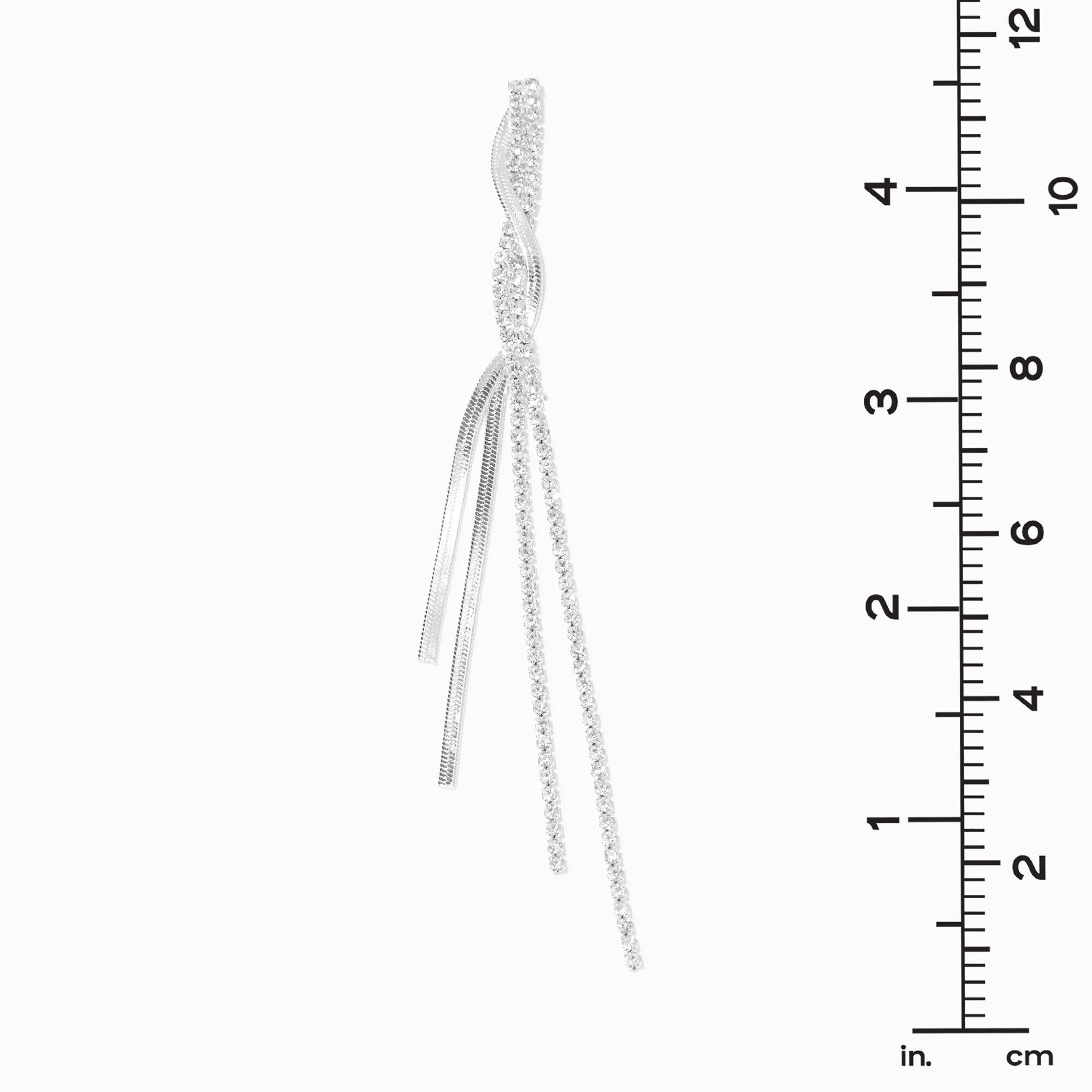 Silver-tone Herringbone Twist 4" Linear Drop Earrings,
