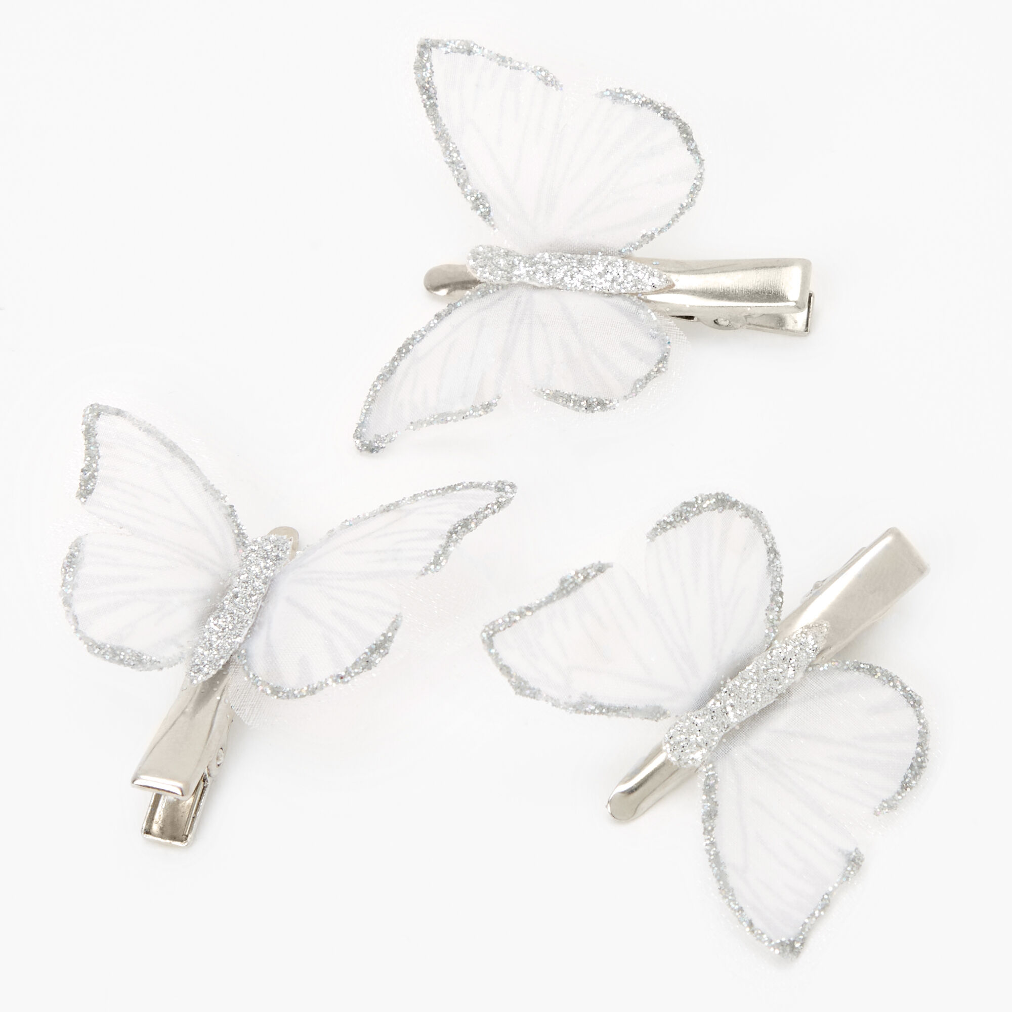 Silver Glitter Butterfly Hair Clips - Clear, 3 Pack | Claire's
