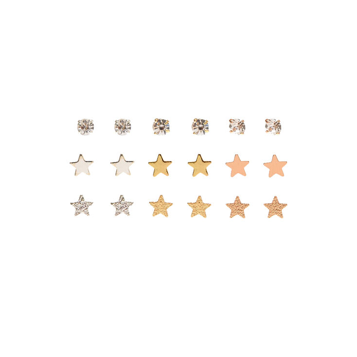 Mixed Metal Sparkle Star Stud Earrings - 9 Pack,