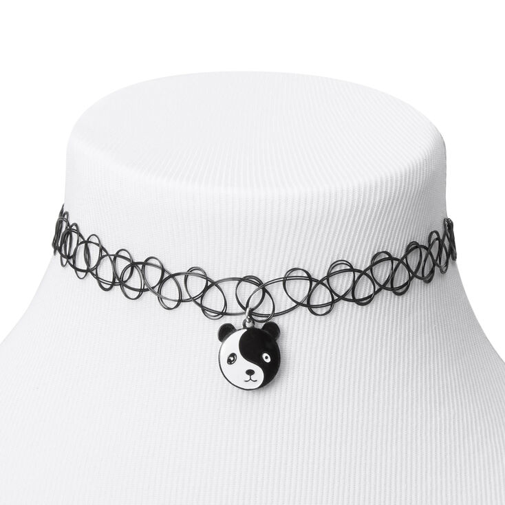 Claire's Ras-de-cou effet tatouage Yin et Yang panda - Noir