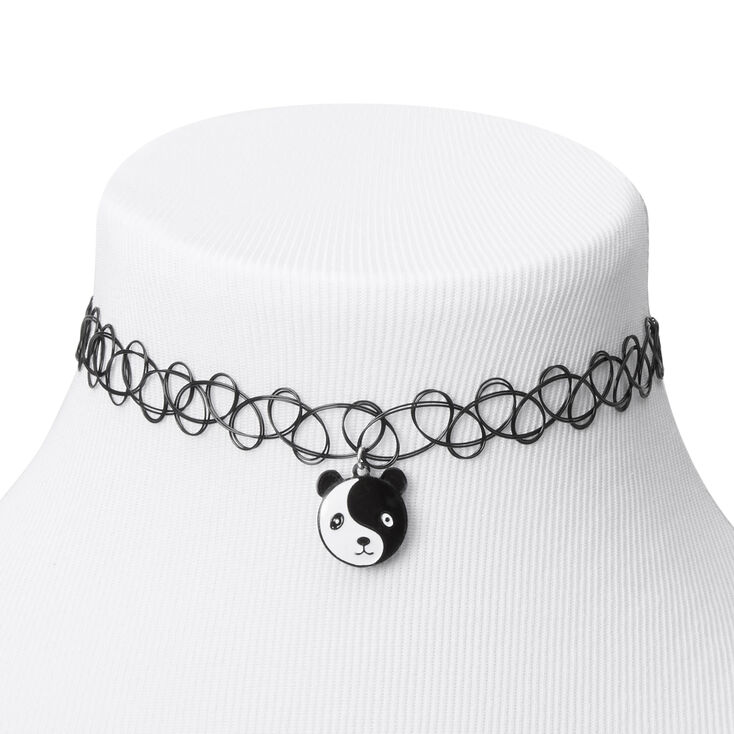 Panda Yin Yang Tattoo Choker Necklace - Black,