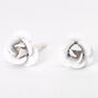 Sterling Silver Rose Stud Earrings - White,