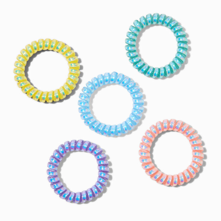 Pastel Iridescent Spiral Hair Ties - 5 Pack,