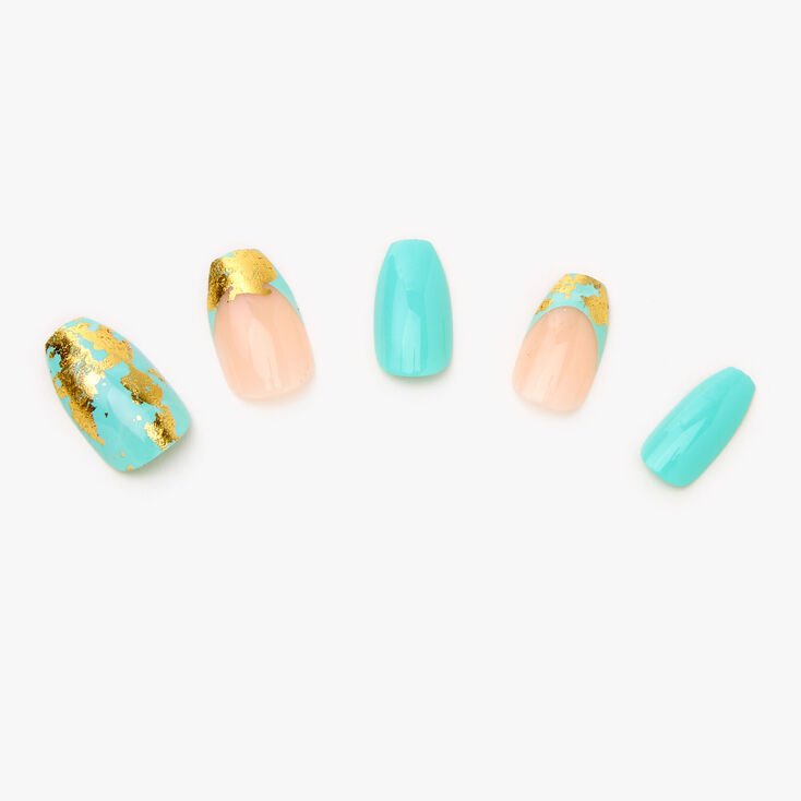 Mint Marble Foil Coffin Faux Nails 24 Pack Claire S Us