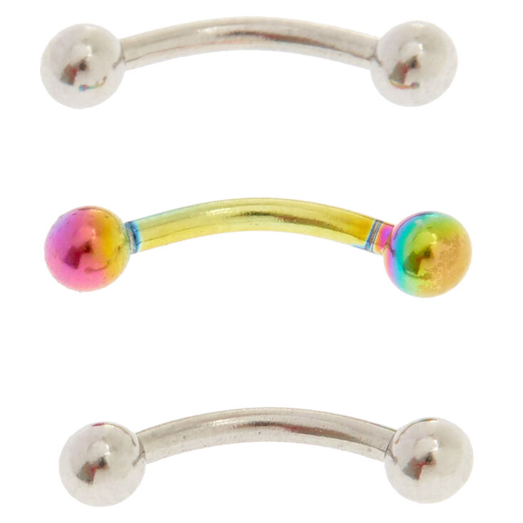 Lot de 3 piercings rook couleur argent&eacute;s et anodis&eacute;s,
