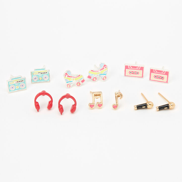 Retro Musical Pastel Stud Earrings - 6 Pack,