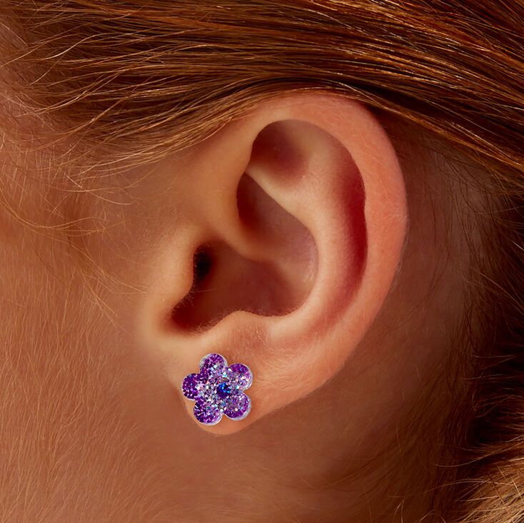 Purple Flower Acrylic Stud Earrings,