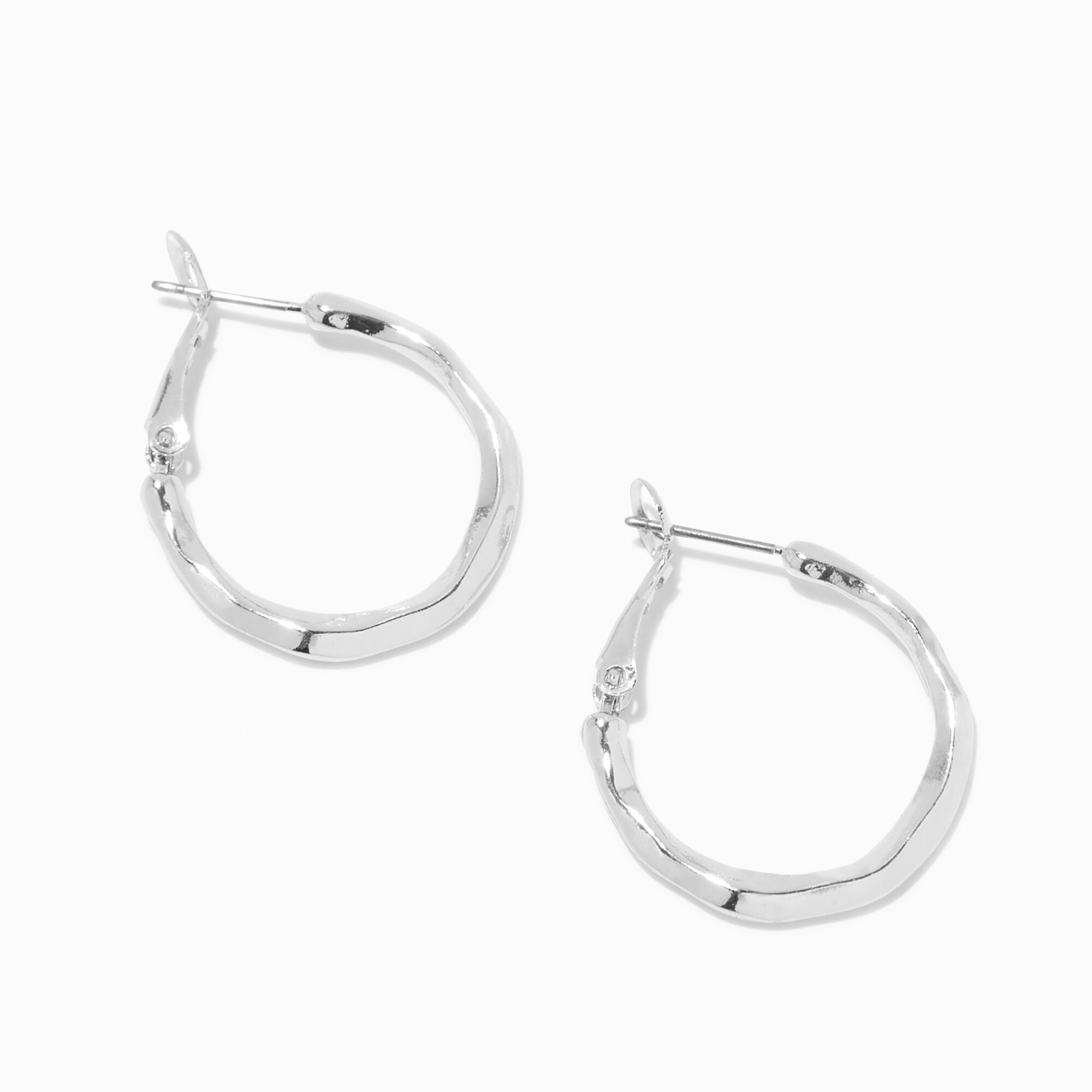 View Claires Tone 25MM Molten Hoop Earrings Silver information