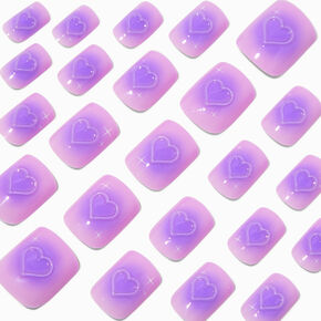 Purple Radiating Hearts Medium Square Vegan Faux Nail Set - 24 Pack,