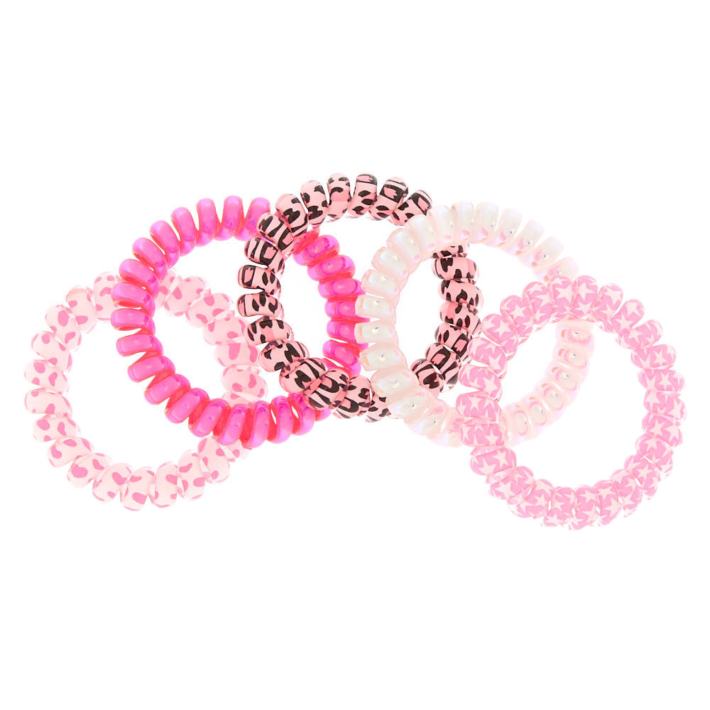 Claire's Club Pretty Pink Spiral Hair Bobbles - Pink, 5 Pack,