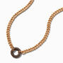 Gold-tone Curb Chain Black Crystal O Ring Pendant Necklace ,