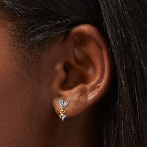 Gold-tone Cubic Zirconia Marquis Stud Earrings ,