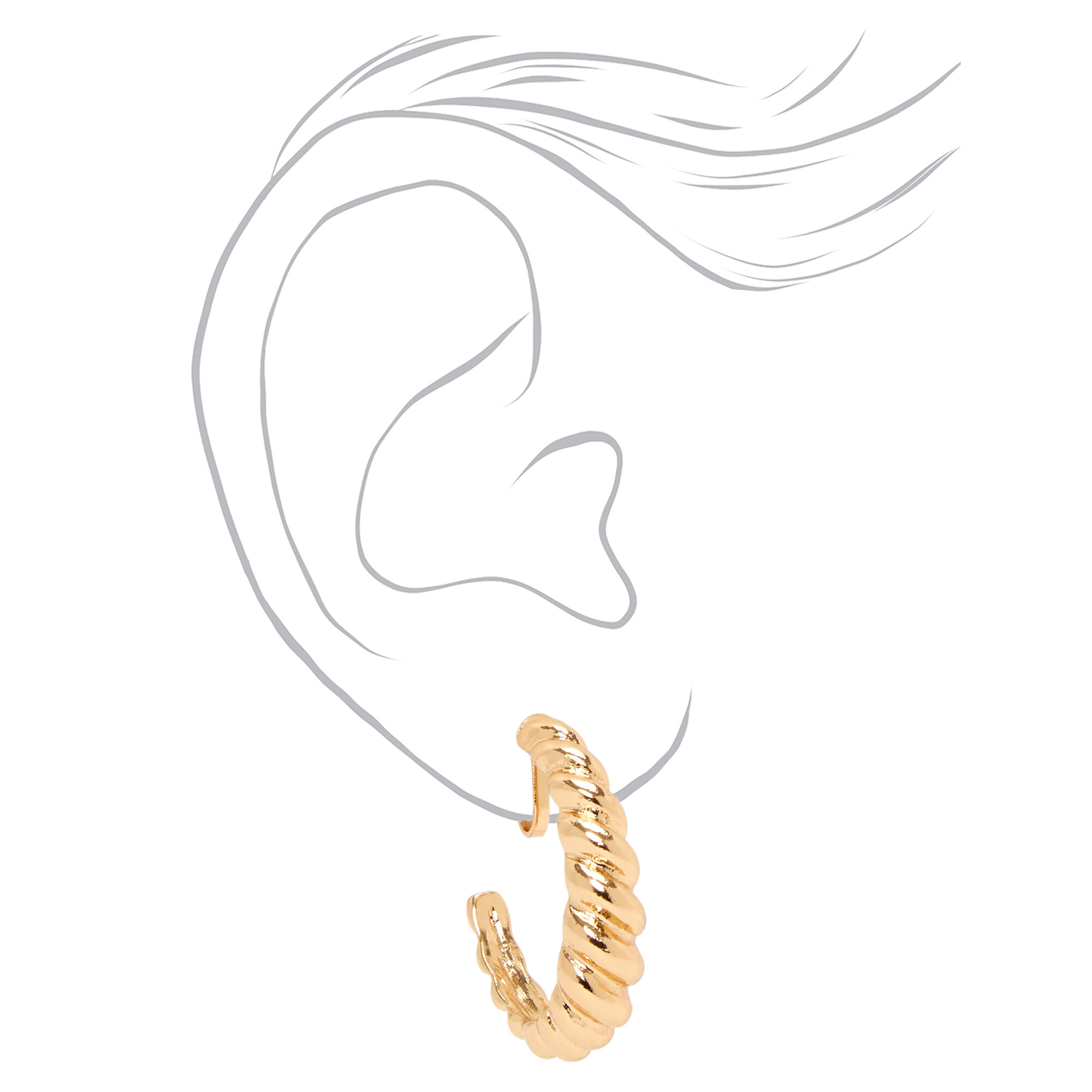 Gold 30MM Scalloped Twisted Hoop Clip On Earrings,