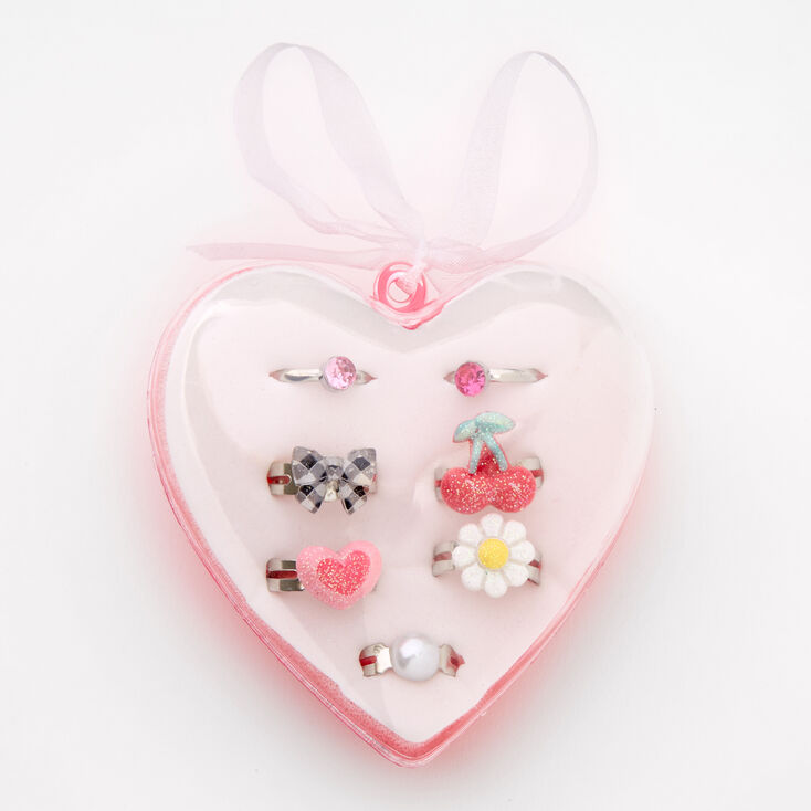 Claire&#39;s Club Charm Rings in Pink Heart Box - 7 Pack,