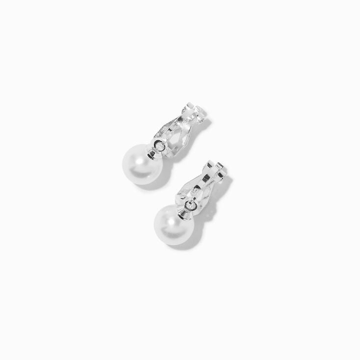 Silver-tone Pearl 0.5&quot; Clip-On Drop Earrings ,