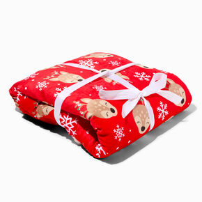 Christmas Reindeer Fleece-Lined Throw Blanket,