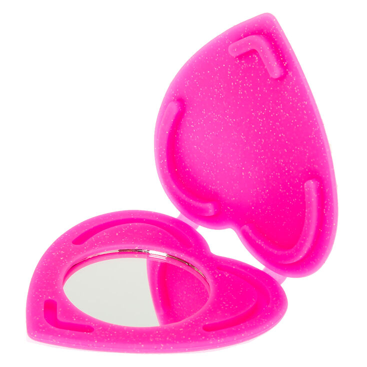 Miroir de poche en forme de c&oelig;ur en silicone - Rose,