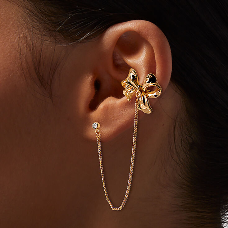 Gold-tone Bow Connector Earring,