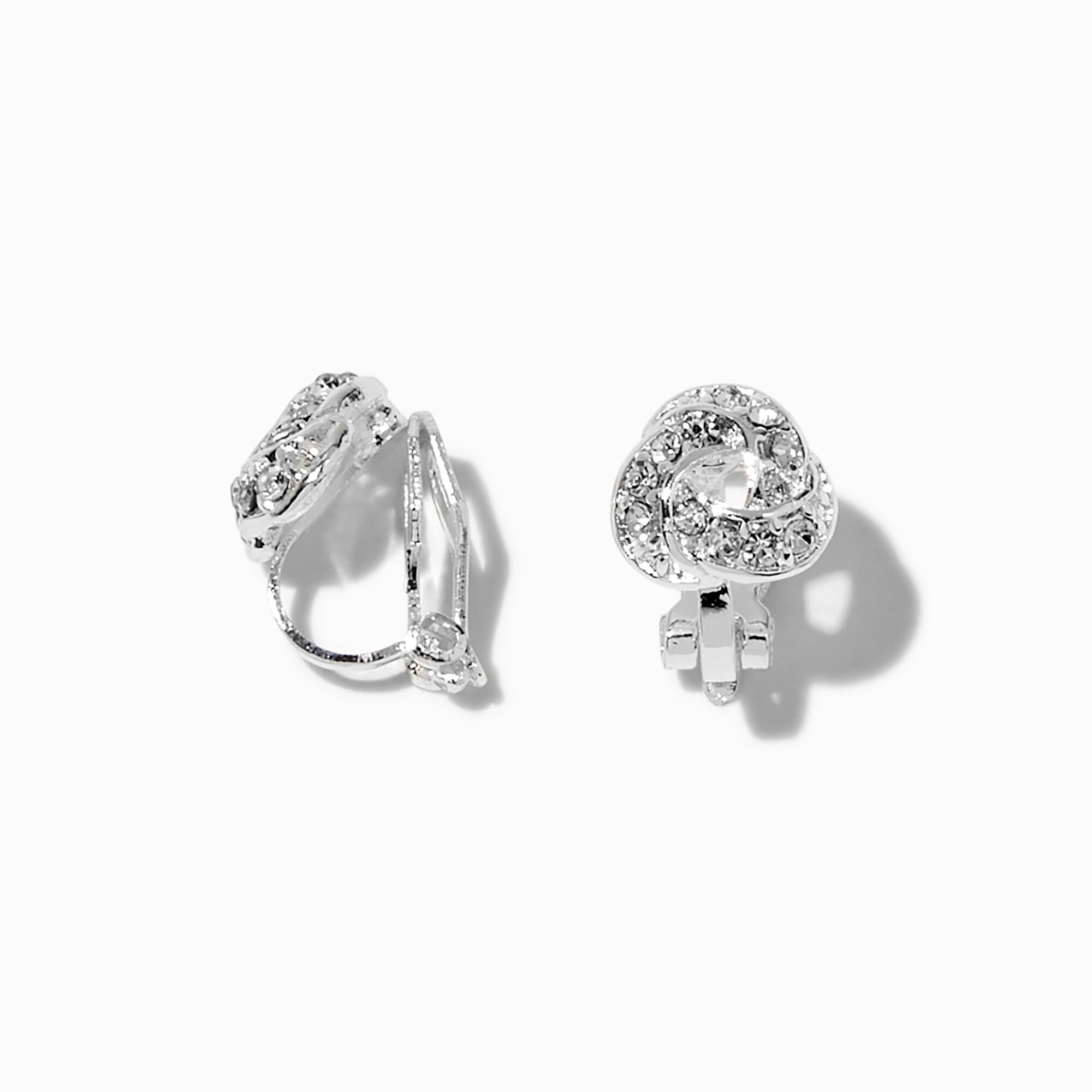 Silver tone Crystal Knot Clip On Earrings Claire s US