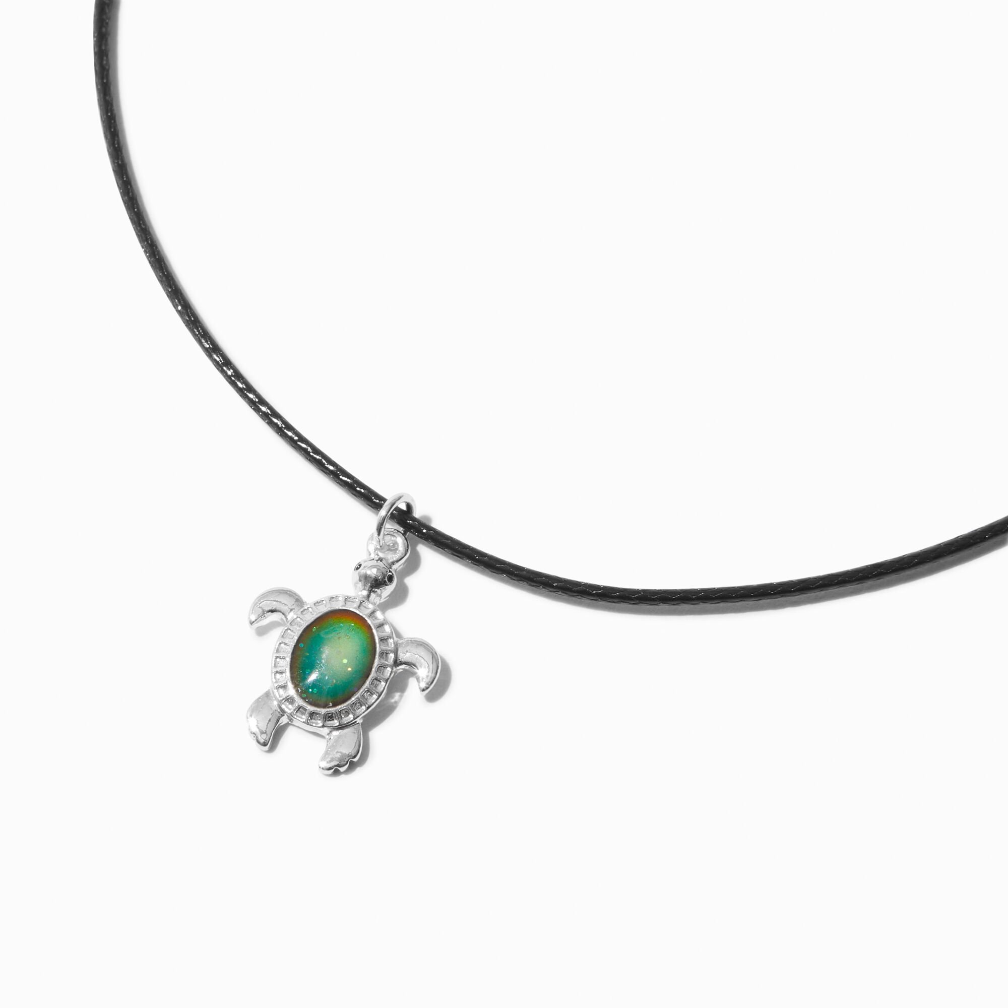 View Claires SilverTone Mood Turtle Cord Pendant Necklace Black information