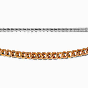 Bracelet de cha&icirc;ne serpent et gourmette en m&eacute;taux mixtes,