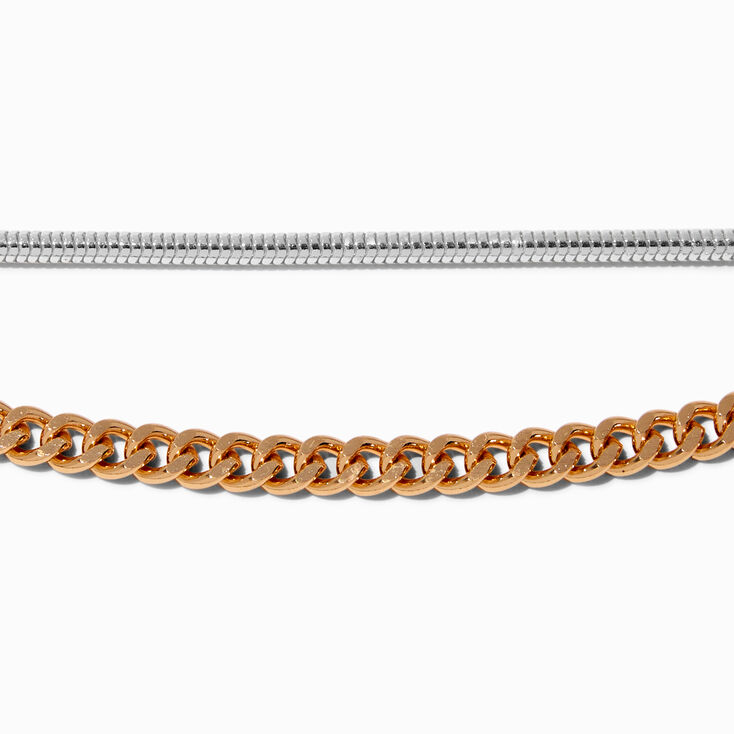 Bracelet de cha&icirc;ne serpent et gourmette en m&eacute;taux mixtes,