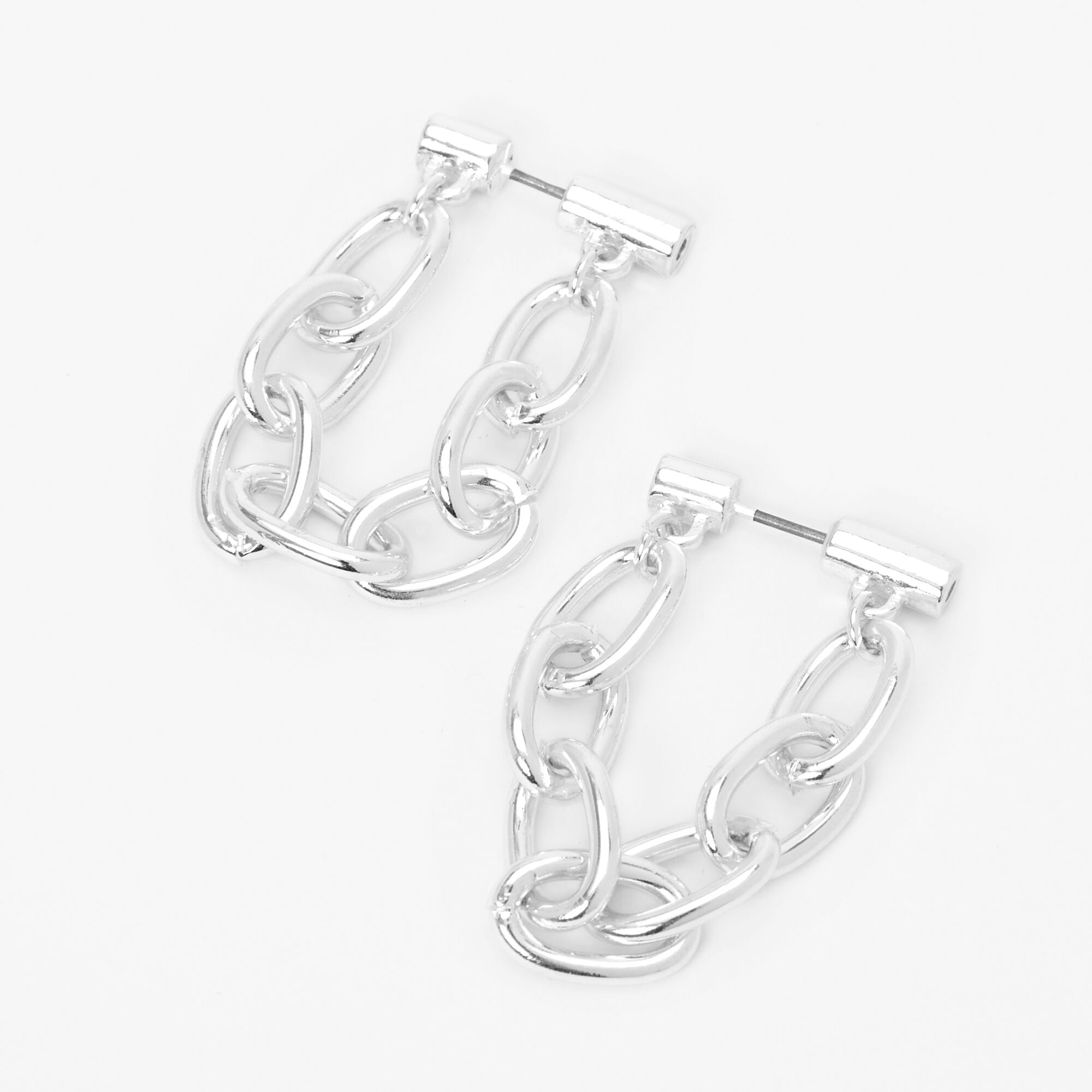 View Claires Tone 1 Chunky Chainlink Front Back Drop Earrings Silver information