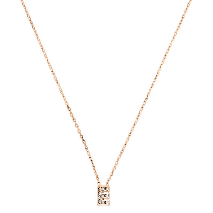 Rose Gold Embellished Initial Pendant Necklace - E,