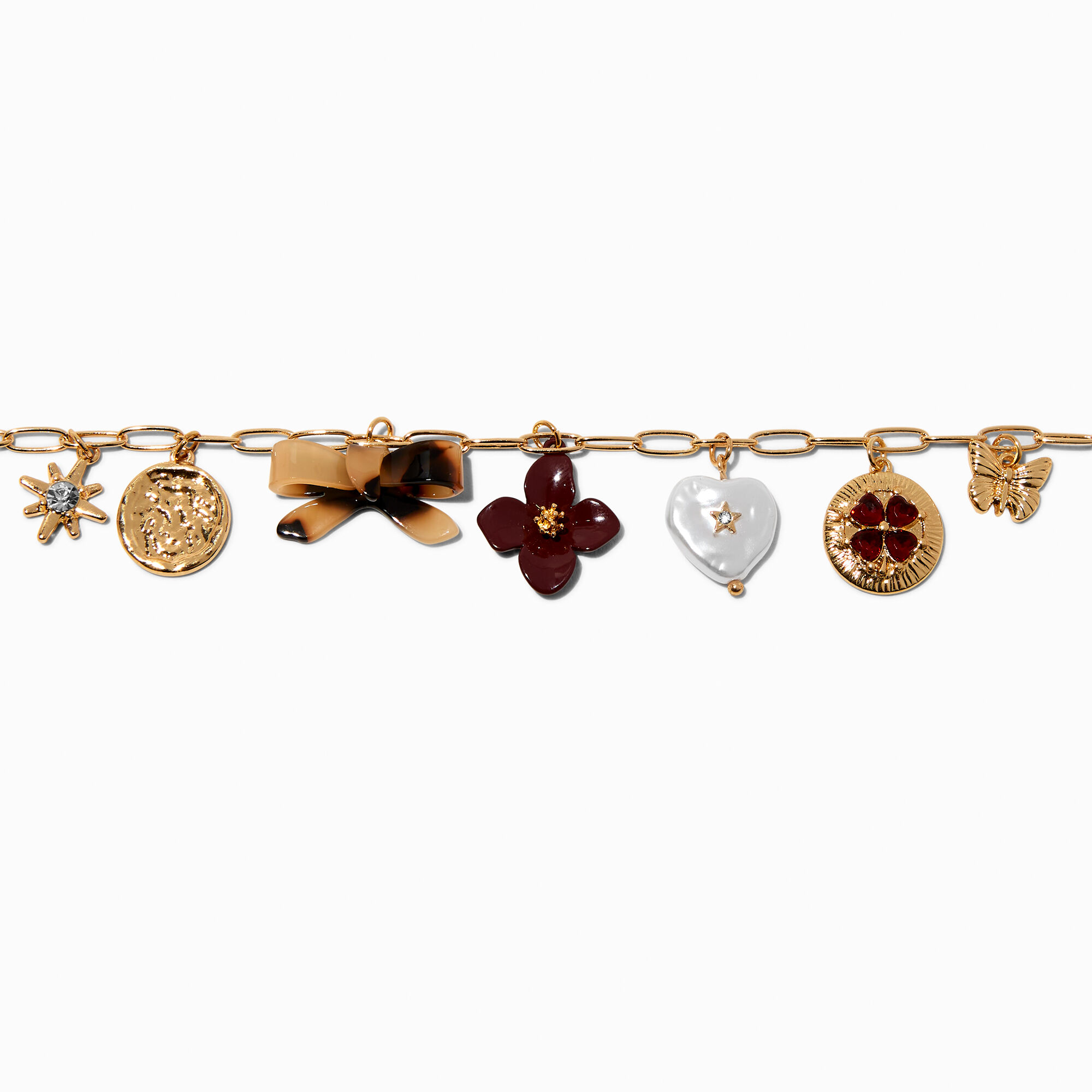 Gold-tone Paperclip Chain Charm Bracelet,