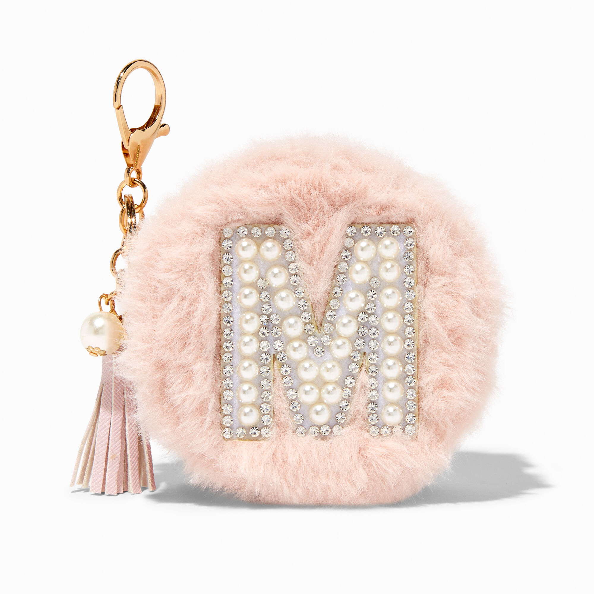 View Claires Blush Furry Pearl Initial Coin Purse Keyring M Pink information