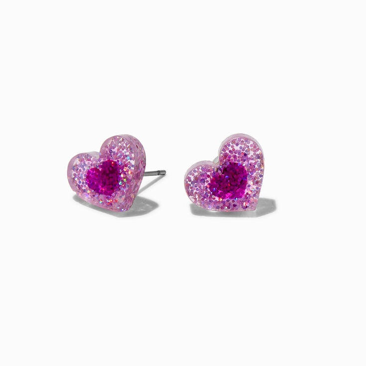 Pink Heart Acrylic Stud Earrings ,