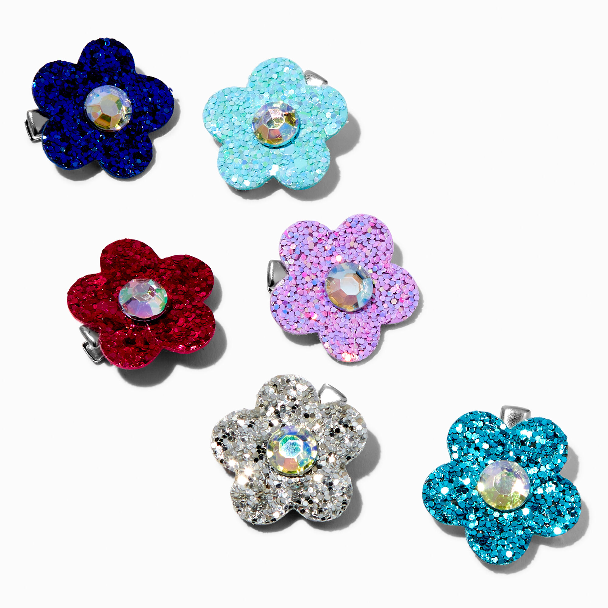 View Claires Club Gem Jewel Tone Flower Hair Clips 6 Pack information