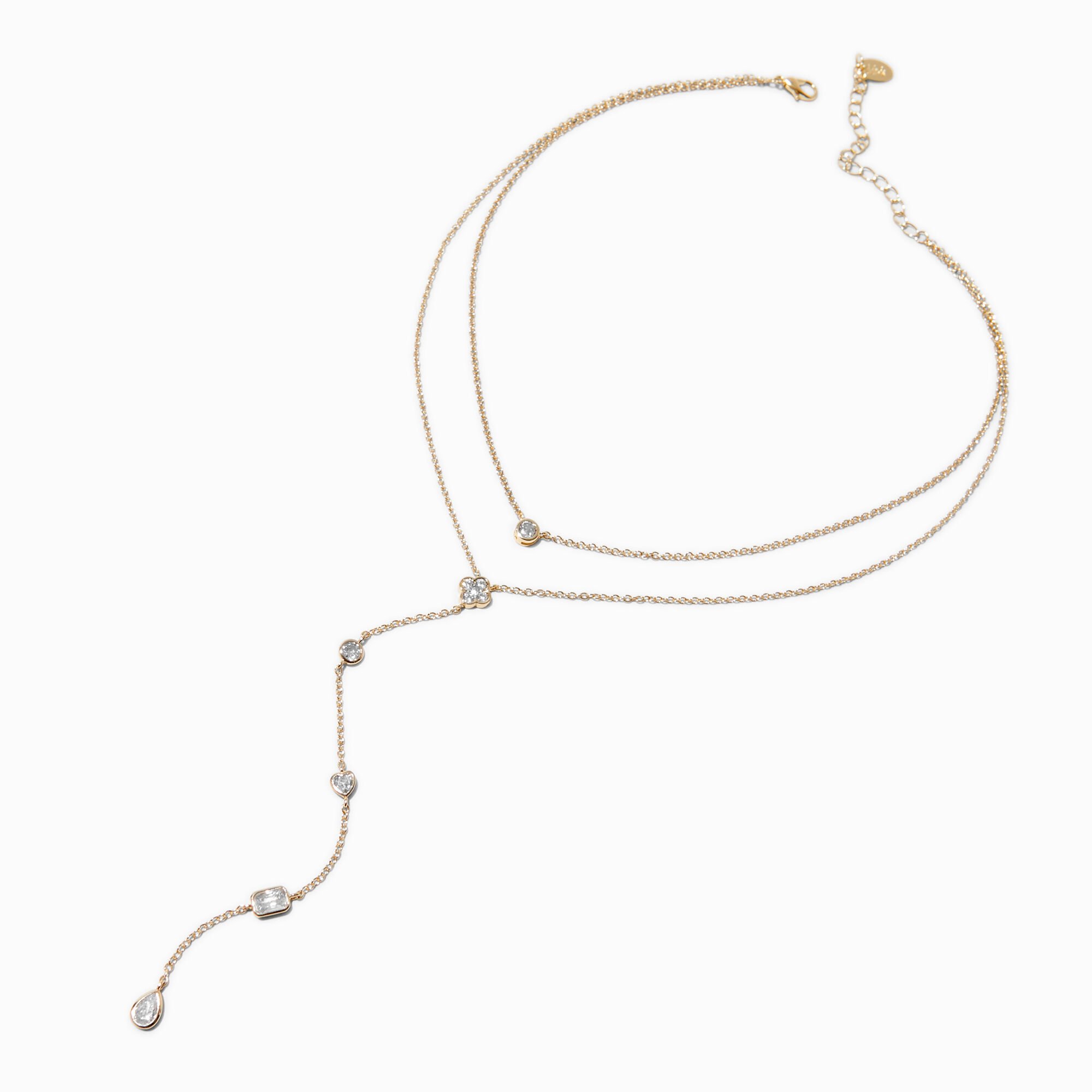 Gold-tone Cubic Zirconia Delicate Drip Y-Neck Multi-Strand Necklace,