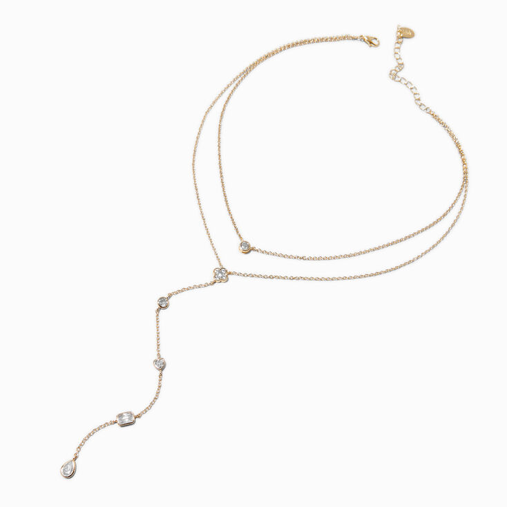 Gold-tone Cubic Zirconia Delicate Drip Y-Neck Multi-Strand Necklace,