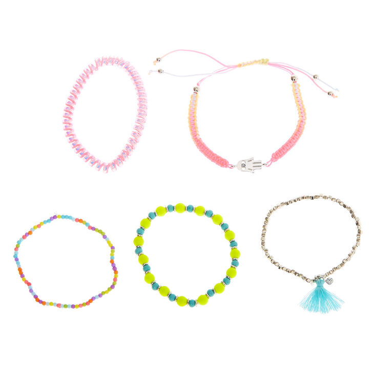 Rainbow Hamsa Hand Bracelets - 5 Pack,