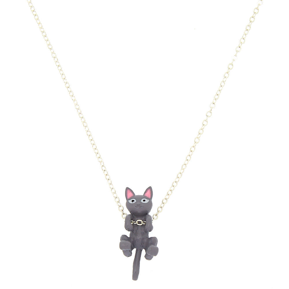 Hanging Cat Pendant Necklace - Grey,