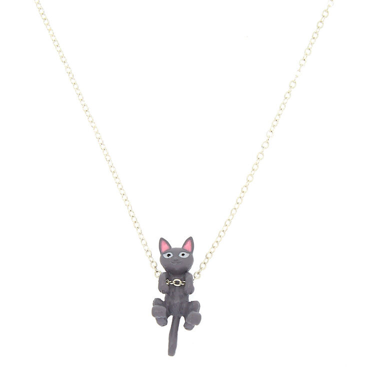 Hanging Cat Pendant Necklace - Grey,