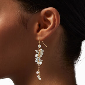 Gold-tone Mini White Flower Linear Drop Earrings ,