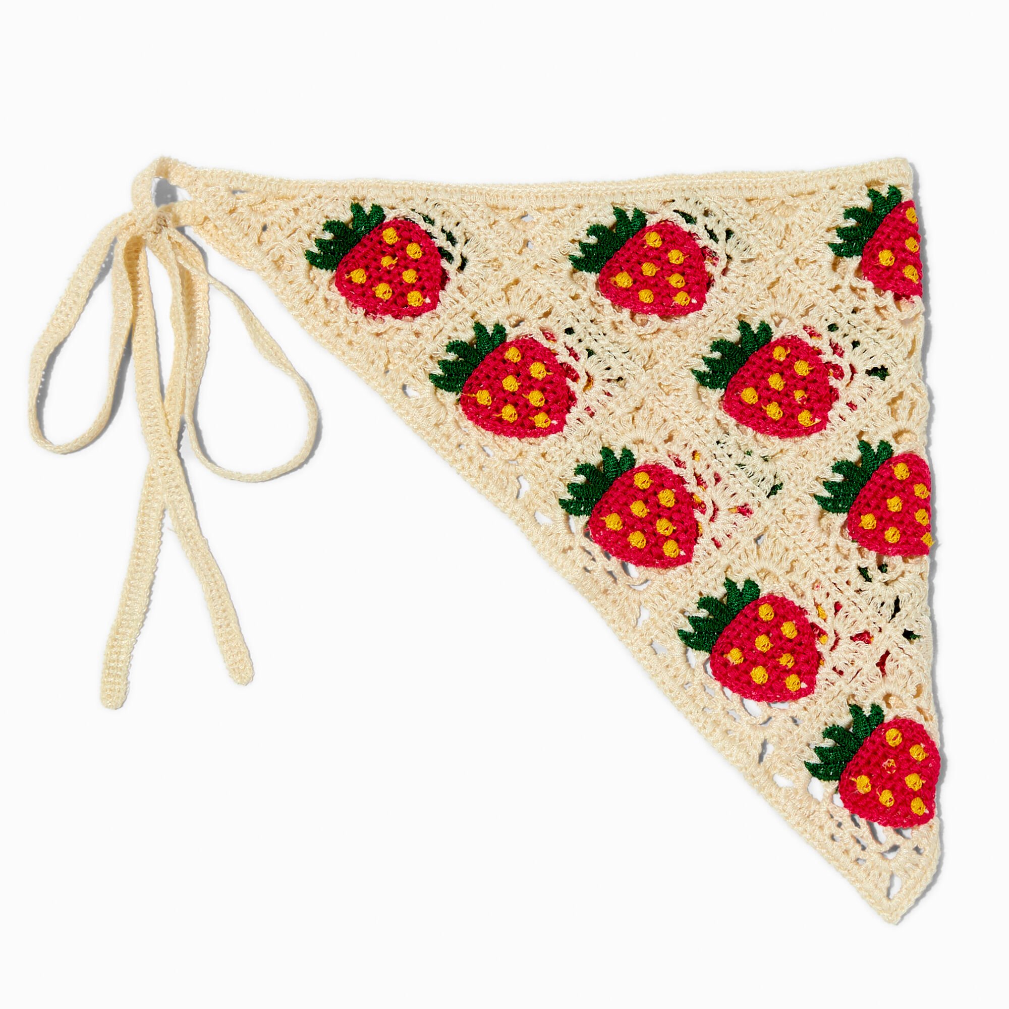 View Claires Strawberry Print Crocheted Head Scarf Red information