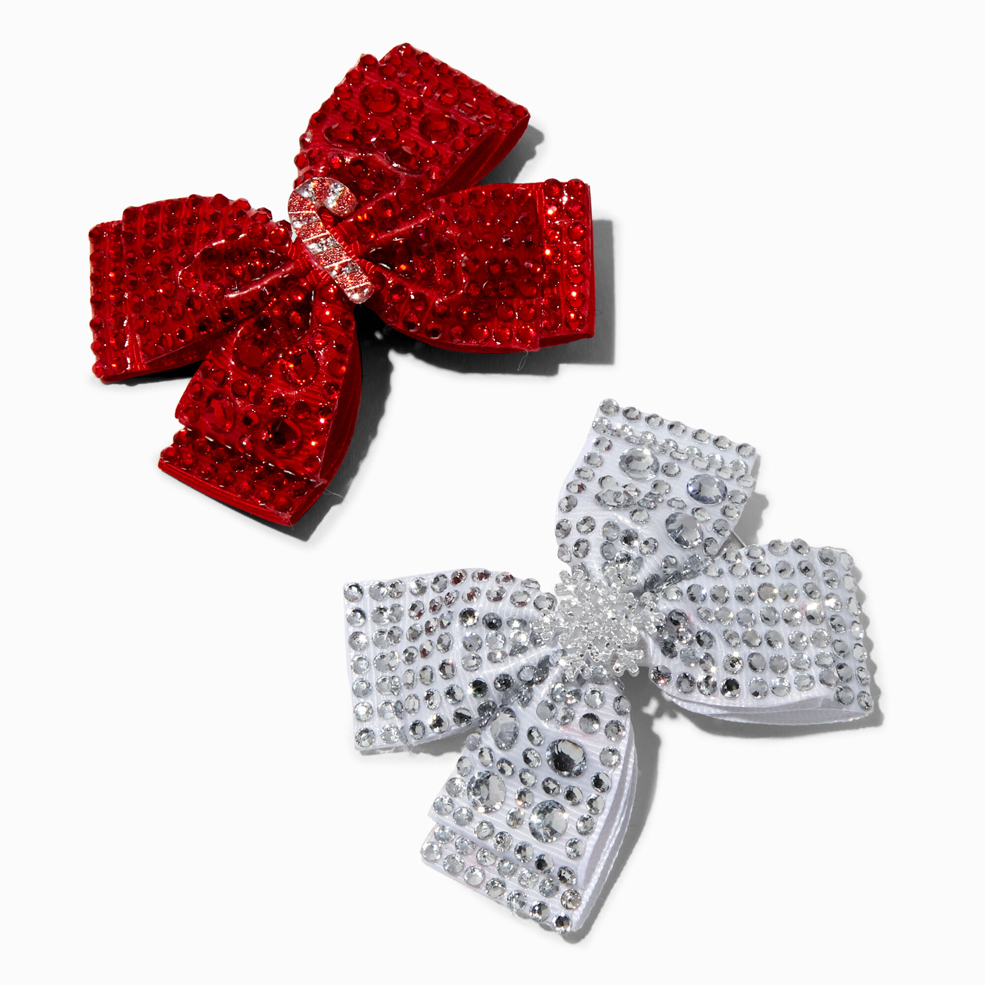 View Claires White Gemstone Bow Hair Clips Red information