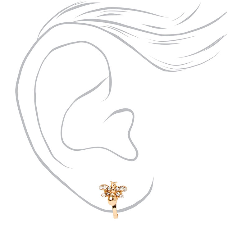 Gold Embellished Bumblebee Clip On Stud Earrings,